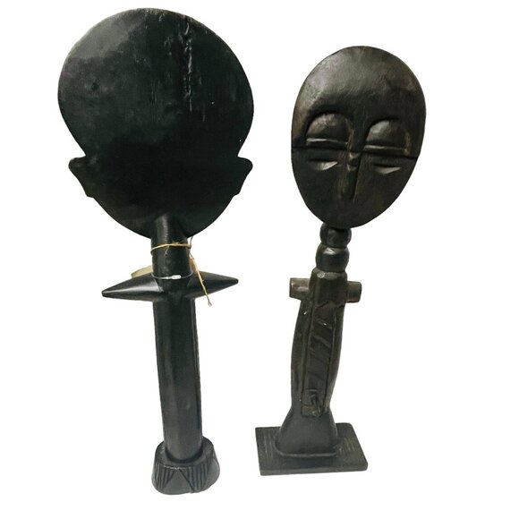 Handcrafted African Wooden Statues From Ghana 18" - Picture 7 of 8